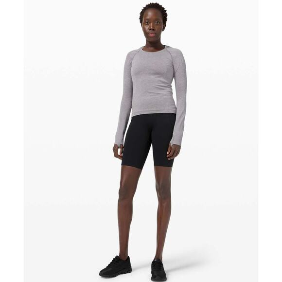 EUC Lululemon Swiftly Tech Long Sleeve 2.0 Tetra Stripe Asphalt Grey /Violet US8 - Picture 4 of 16